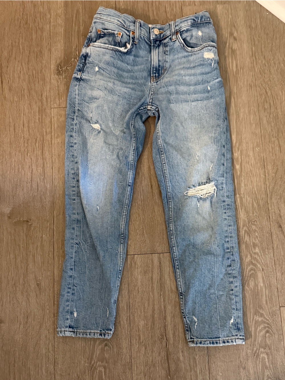 Zara Men’s Slim Straight Distressed Light Blue Jeans